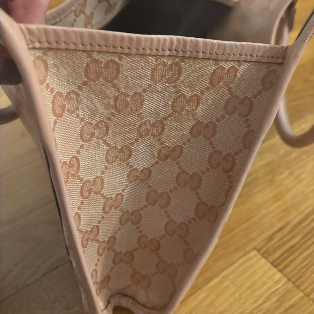 Gucci Jackie Beige/Pink GG Coated Canvas Shoulder Bag with Pink Leather Trim - Picture 11 of 15